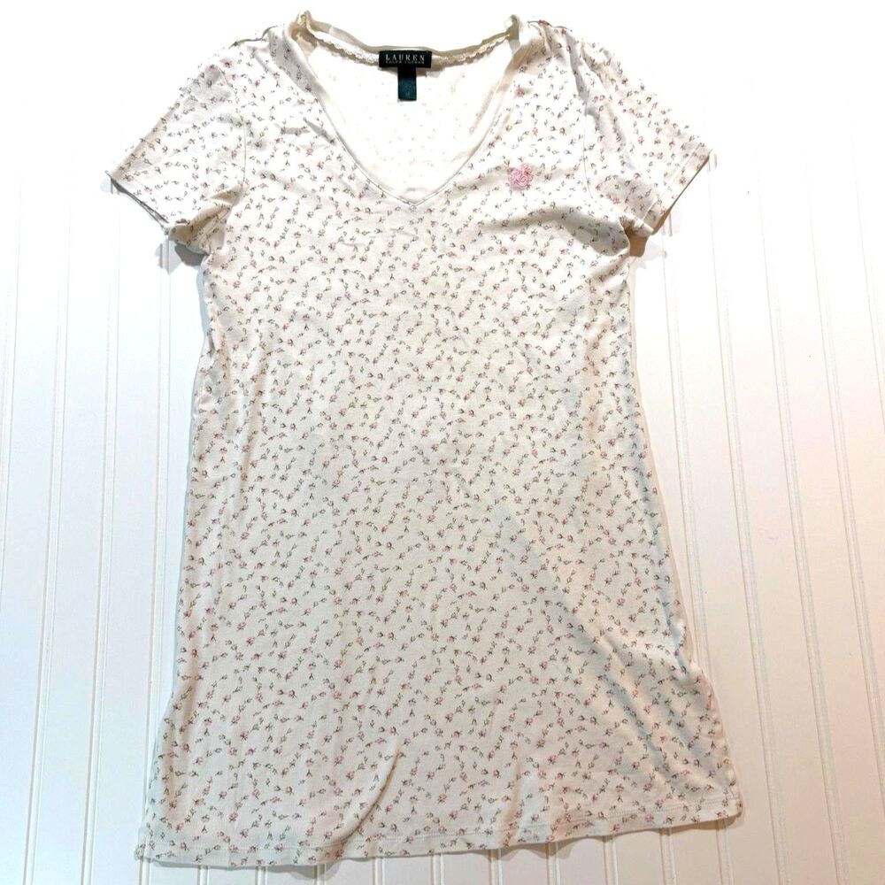 Lauren Ralph Lauren Coquette Floral Nightshirt Cotton Nightgown Sleepshirt M